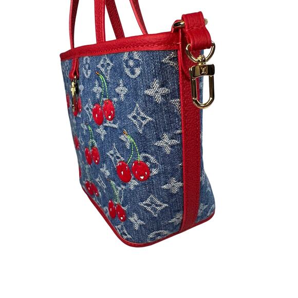 Louis Vuitton Denim Cherry Neverfull Inside Out BB LV x TM Murakami 2025 New - Picture 14 of 16